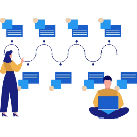 El equipo trabaja en datos gráficos de información.  Ilustración