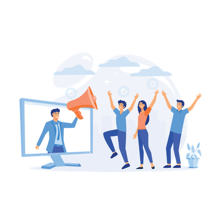Equipo trabajando en estrategias de marketing  Ilustración