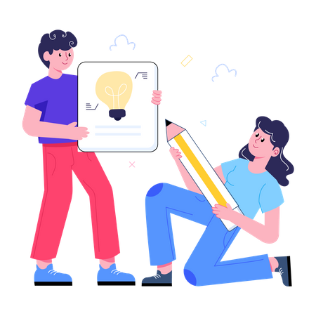 Equipo trabajando juntos en una idea  Ilustración