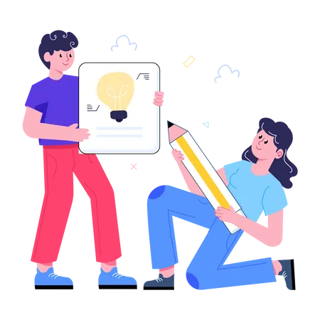 Equipo trabajando juntos en una idea  Ilustración