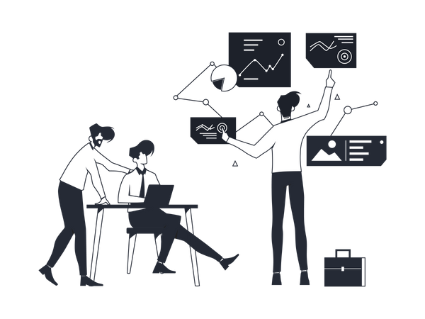 Equipo trabajando en la planificación.  Ilustración