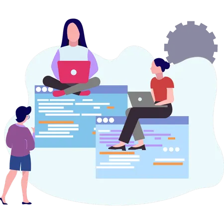 Equipo trabajando en programación de software.  Ilustración