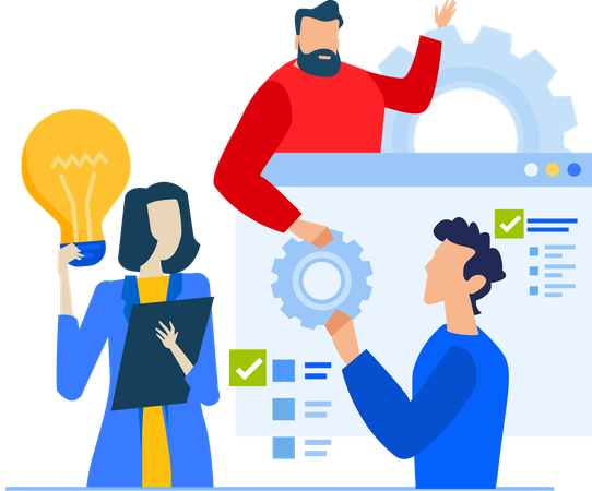 Equipo trabajando juntos en el desarrollo SEO  Illustration