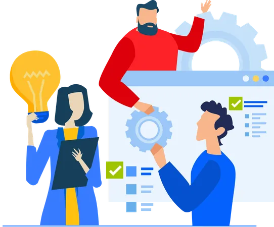 Equipo trabajando juntos en el desarrollo SEO  Illustration