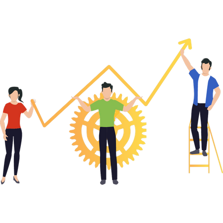 Equipo trabajando juntos para el crecimiento.  Ilustración