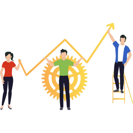 Equipo trabajando juntos para el crecimiento.  Ilustración