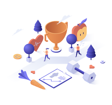 Equipos y porterías de fitness.  Ilustración