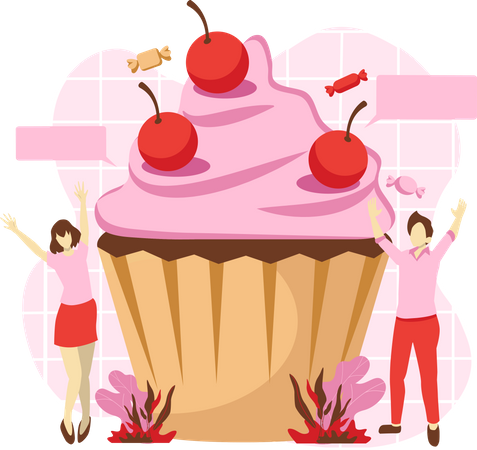 Erdbeer-Cupcake  Illustration