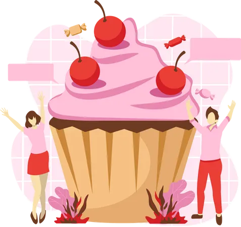 Erdbeer-Cupcake  Illustration