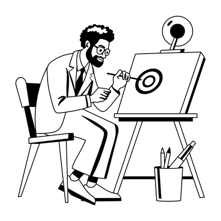 Erfinder zeichnet etwas an Bord  Illustration