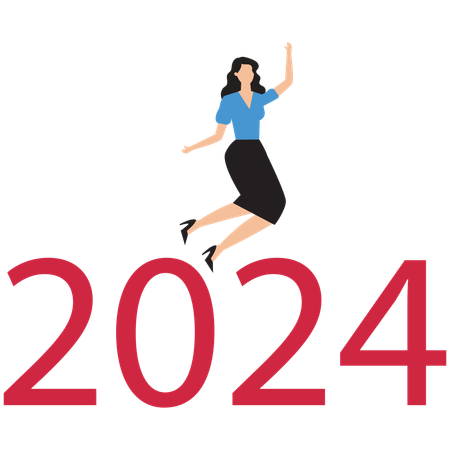 Geschäftsfrau mit Erfolg im neuen Jahr 2024  Illustration