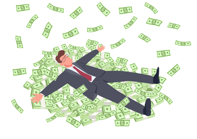 Erfolgreicher Mann liegt auf Geld  Illustration