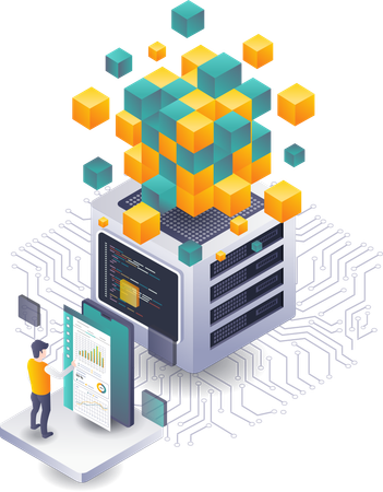 Blockchain-Datenanalyse mit Smartphone-Technologie erkunden  Illustration