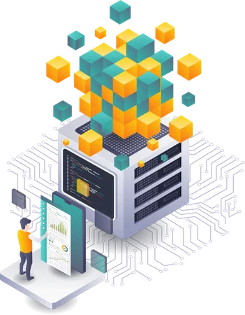 Blockchain-Datenanalyse mit Smartphone-Technologie erkunden  Illustration