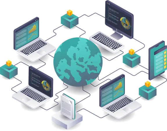 Erkundung der globalen Computernetzwerkinfrastruktur  Illustration