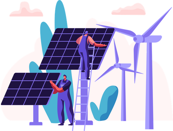 Erneuerbare Energiequellen mit Windmühlen  Illustration