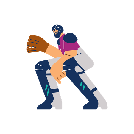 Ernsthafter Baseball-Catcher mit Helm und Handschuh  Illustration