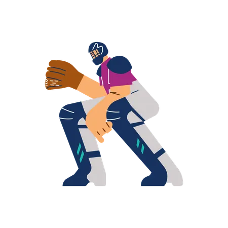Ernsthafter Baseball-Catcher mit Helm und Handschuh  Illustration