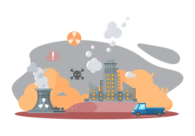 Érosion des sols causée par les usines qui rejettent des gaz nocifs dans l'atmosphère  Illustration