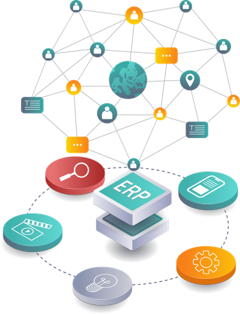 ERP-Datenbankstrategien für die Erweiterung des Unternehmensnetzwerks  Illustration