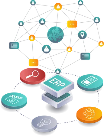 ERP-Datenbankstrategien für die Erweiterung des Unternehmensnetzwerks  Illustration