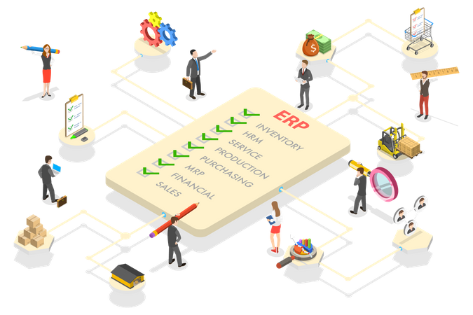 ERP - Enterprise Resource Planning, Business Automation and Innovation Illustration
