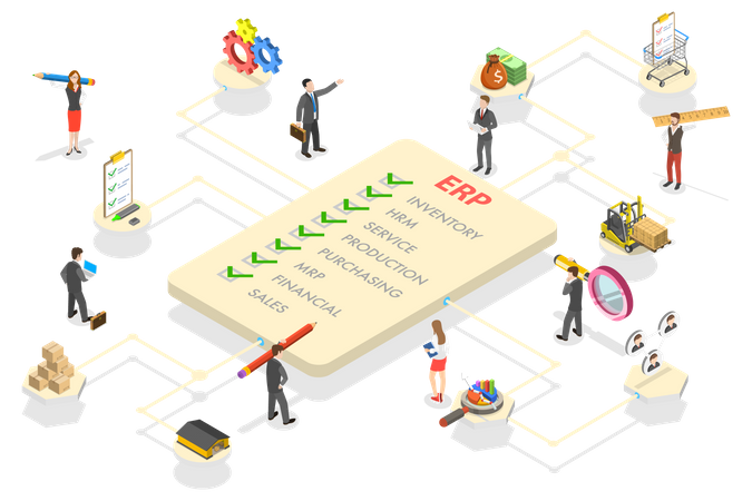 ERP - Enterprise Resource Planning, Business Automation and Innovation  Illustration