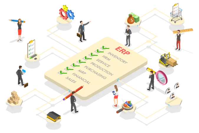 ERP - Enterprise Resource Planning, Business Automation and Innovation  Illustration