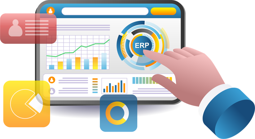 ERP 애플리케이션을 활용한 비즈니스 관리  일러스트레이션