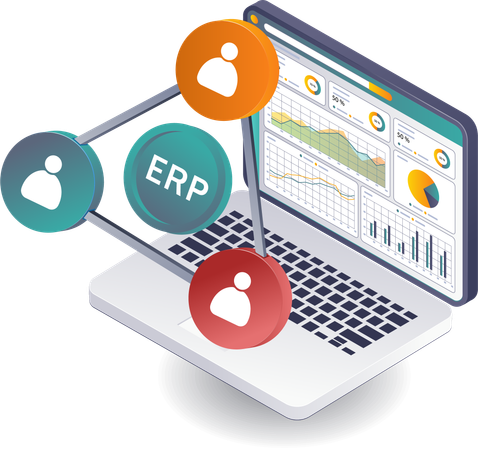 ERP 시스템 네트워크의 비즈니스 데이터 분석  일러스트레이션