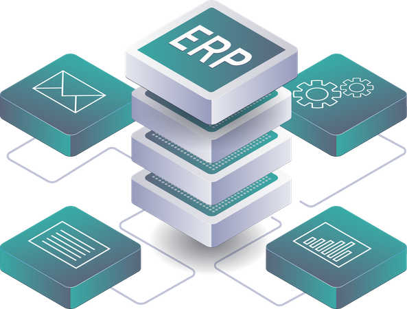 기업 내 ERP 데이터베이스 서버 네트워크의 전략적 성장  일러스트레이션
