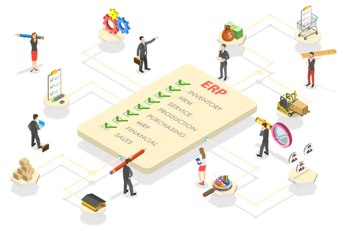 ERP – Enterprise Resource Planning, Geschäftsautomatisierung und Innovation  Illustration