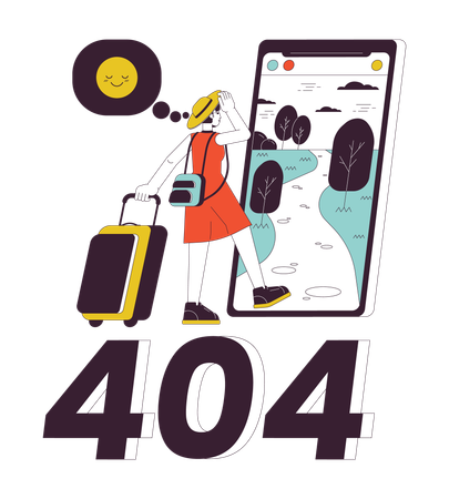 Influenciador de viagens saindo de férias, erro 404  Ilustração