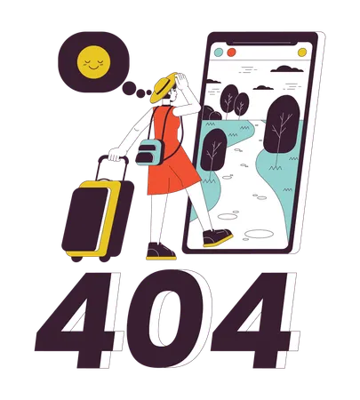 Influenciador de viagens saindo de férias, erro 404  Ilustração