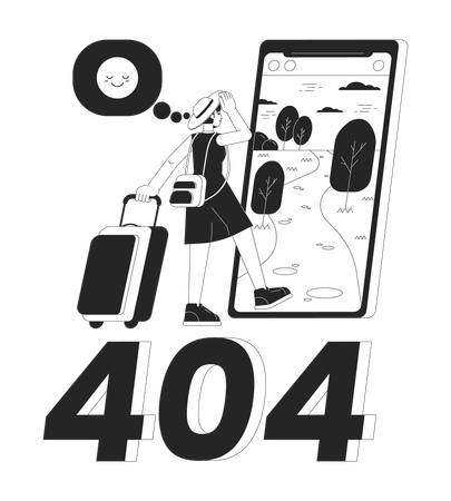 Influenciador de viagens saindo de férias, erro 404  Ilustração