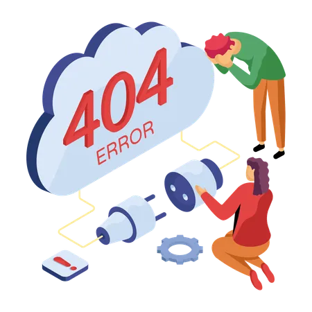 Pessoas enfrentando o erro 404  Ilustração