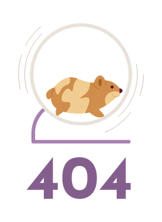 Hamster fofo correndo rápido no erro de roda 404  Ilustração