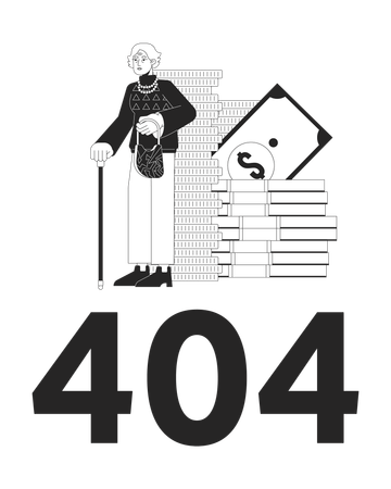 Mensagem flash de erro 404 de poupança de pensão  Ilustração