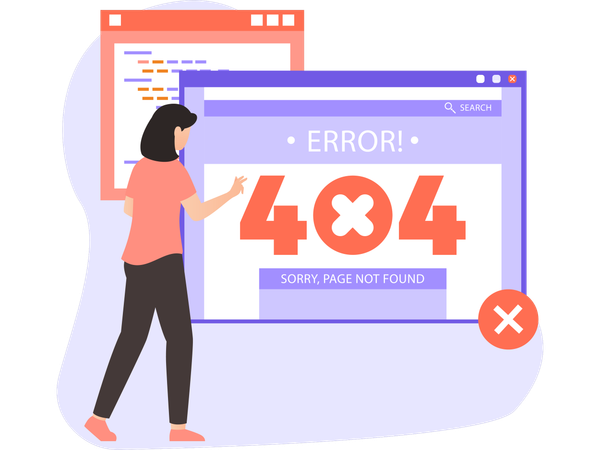 Mujer frente a error de página  Ilustración