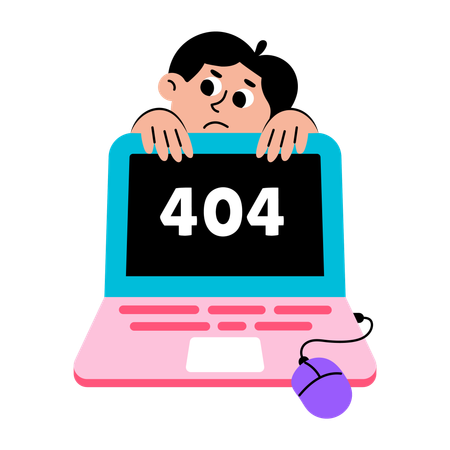 Niño mostrando un error en la computadora portátil  Illustration