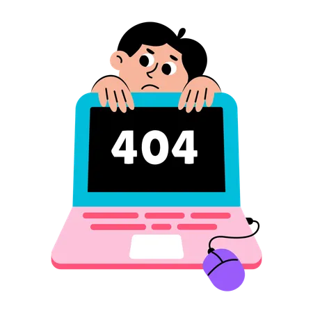 Niño mostrando un error en la computadora portátil  Illustration