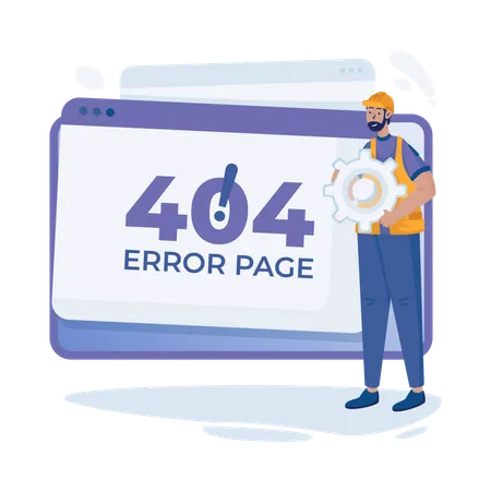 Illustration Of A Man Holding A Gear For Website Problem Notification Error 404 Page Not Found Illustration