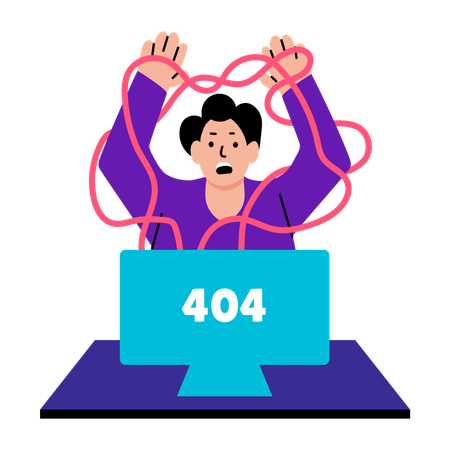 Chica frente al error 404  Ilustración