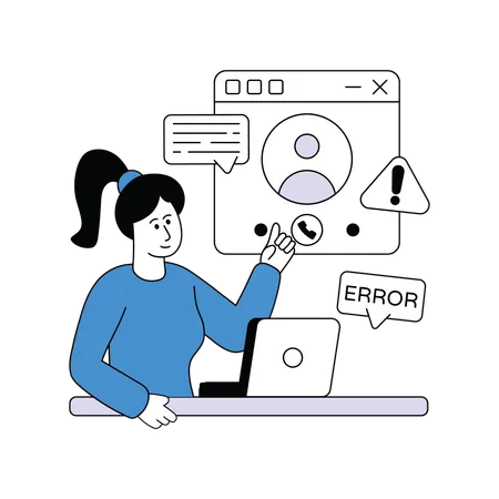 Chica frente a un error de chat  Ilustración