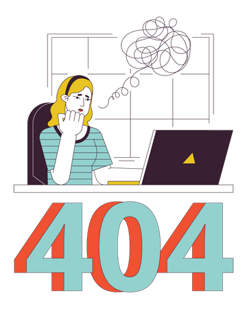 Error de pensamientos de mujer rubia 404  Ilustración