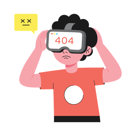 Niño enfrentando un error en VR  Ilustración