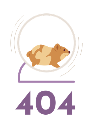 Simpatico criceto che corre velocemente sulla ruota, errore 404  Illustration