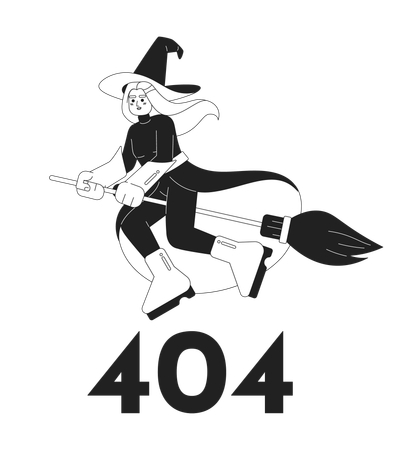 Strega sulla scopa bianco nero errore 404  Illustration