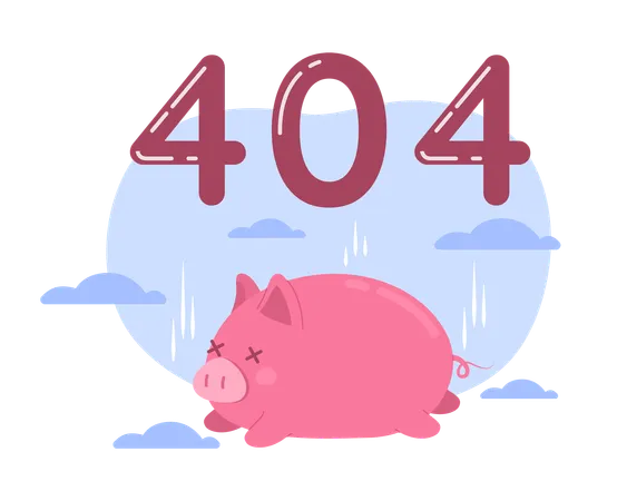 404 Erschöpfter rosa Schweinchen-Vektor-Leerzustand  Illustration