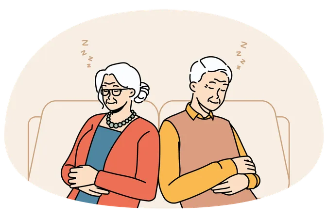 Erschöpfte ältere Großeltern entspannen in Stühlen schlafen  Illustration